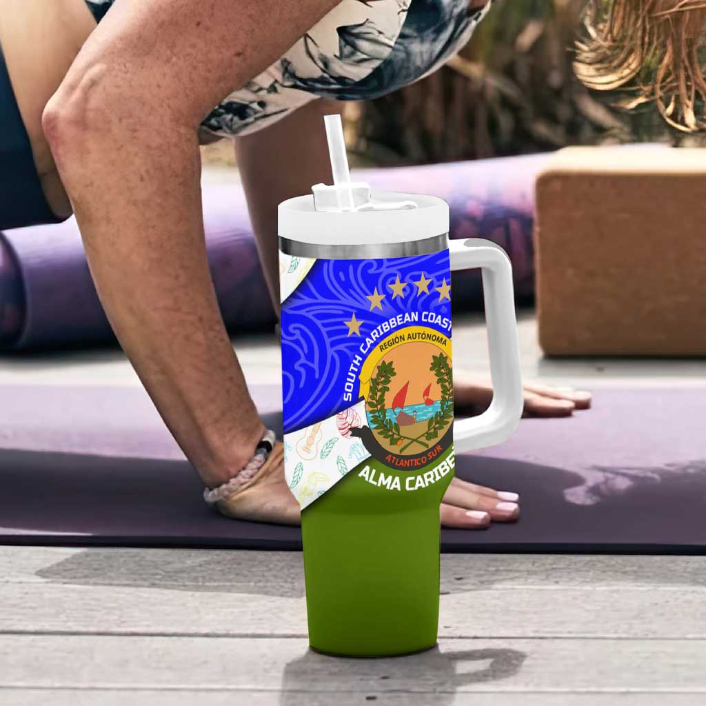 Nicaragua South Caribbean Coast Tumbler With Handle with Regional Seal and Ocean Shell Pattern Alma Caribeña Design - Wonder Print Shop