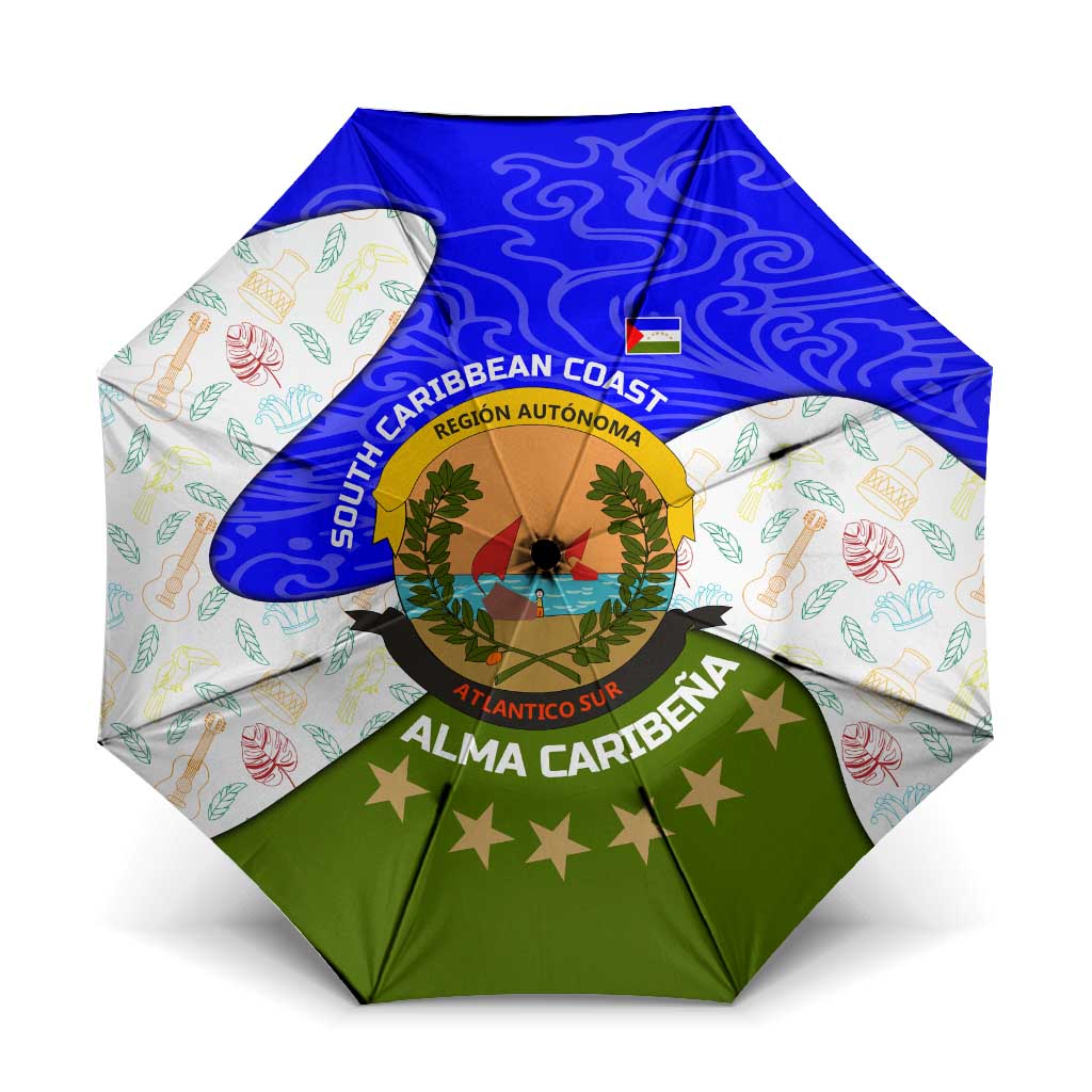Nicaragua South Caribbean Coast Umbrella with Regional Seal and Ocean Shell Pattern Alma Caribeña Design - Wonder Print Shop