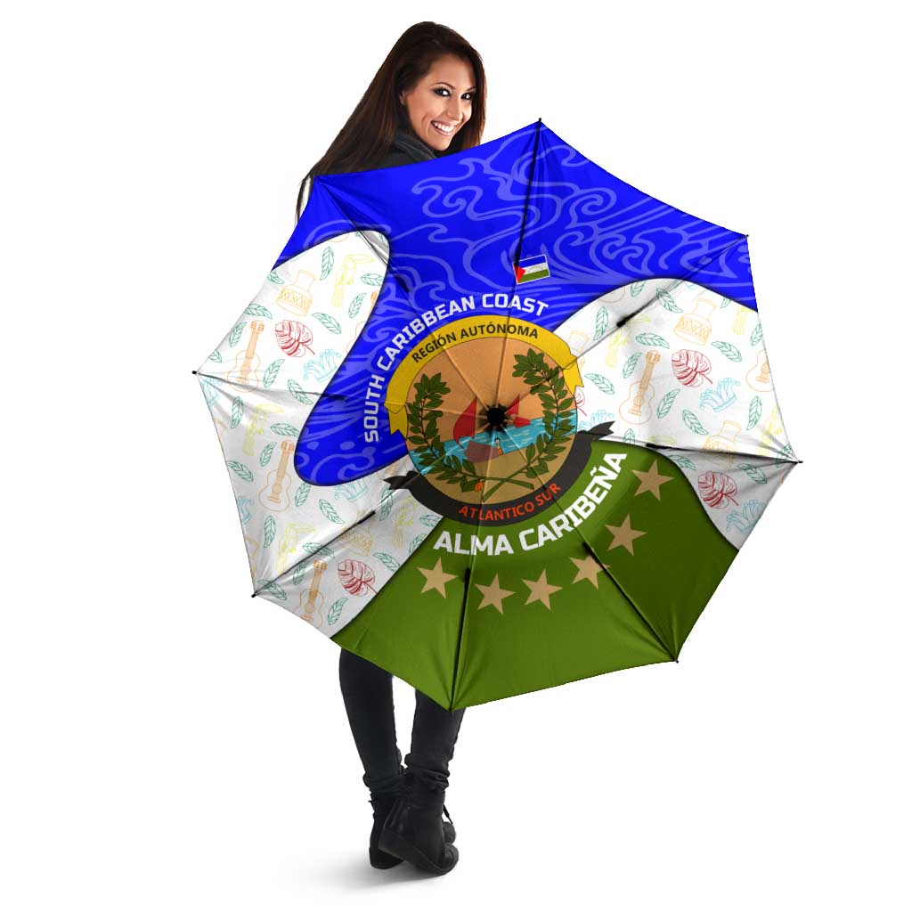 Nicaragua South Caribbean Coast Umbrella with Regional Seal and Ocean Shell Pattern Alma Caribeña Design - Wonder Print Shop