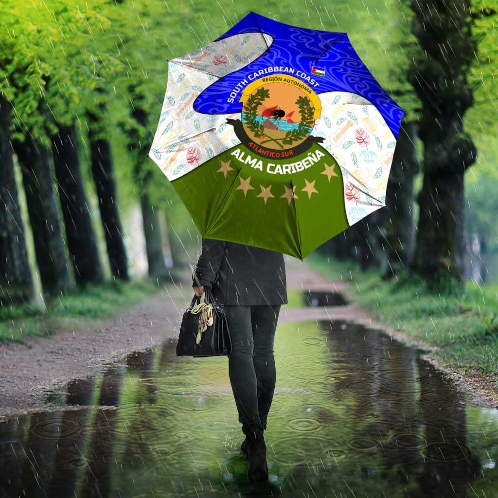 Nicaragua South Caribbean Coast Umbrella with Regional Seal and Ocean Shell Pattern Alma Caribeña Design - Wonder Print Shop