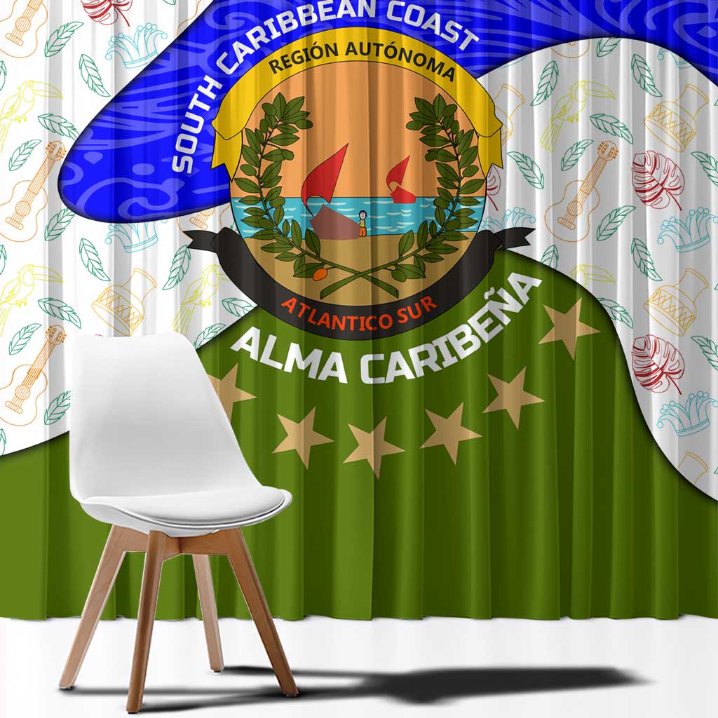 Nicaragua South Caribbean Coast Window Curtain with Regional Seal and Ocean Shell Pattern Alma Caribeña Design - Wonder Print Shop