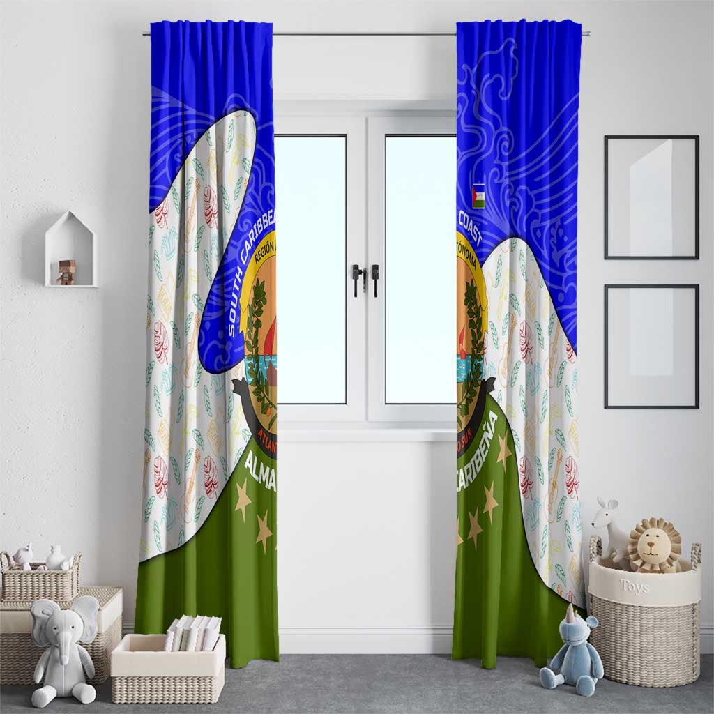 Nicaragua South Caribbean Coast Window Curtain with Regional Seal and Ocean Shell Pattern Alma Caribeña Design - Wonder Print Shop