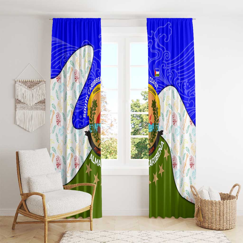 Nicaragua South Caribbean Coast Window Curtain with Regional Seal and Ocean Shell Pattern Alma Caribeña Design - Wonder Print Shop