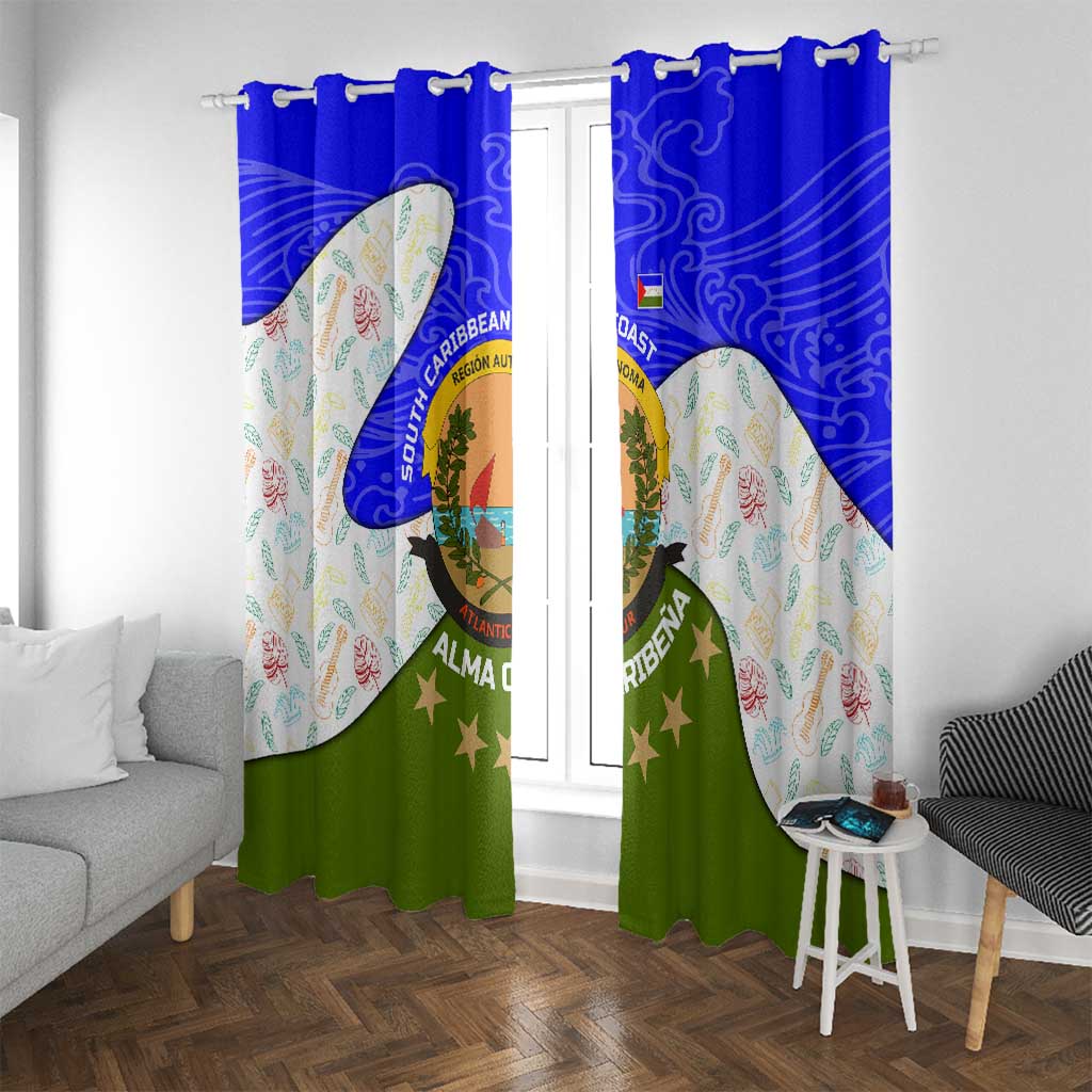 Nicaragua South Caribbean Coast Window Curtain with Regional Seal and Ocean Shell Pattern Alma Caribeña Design - Wonder Print Shop