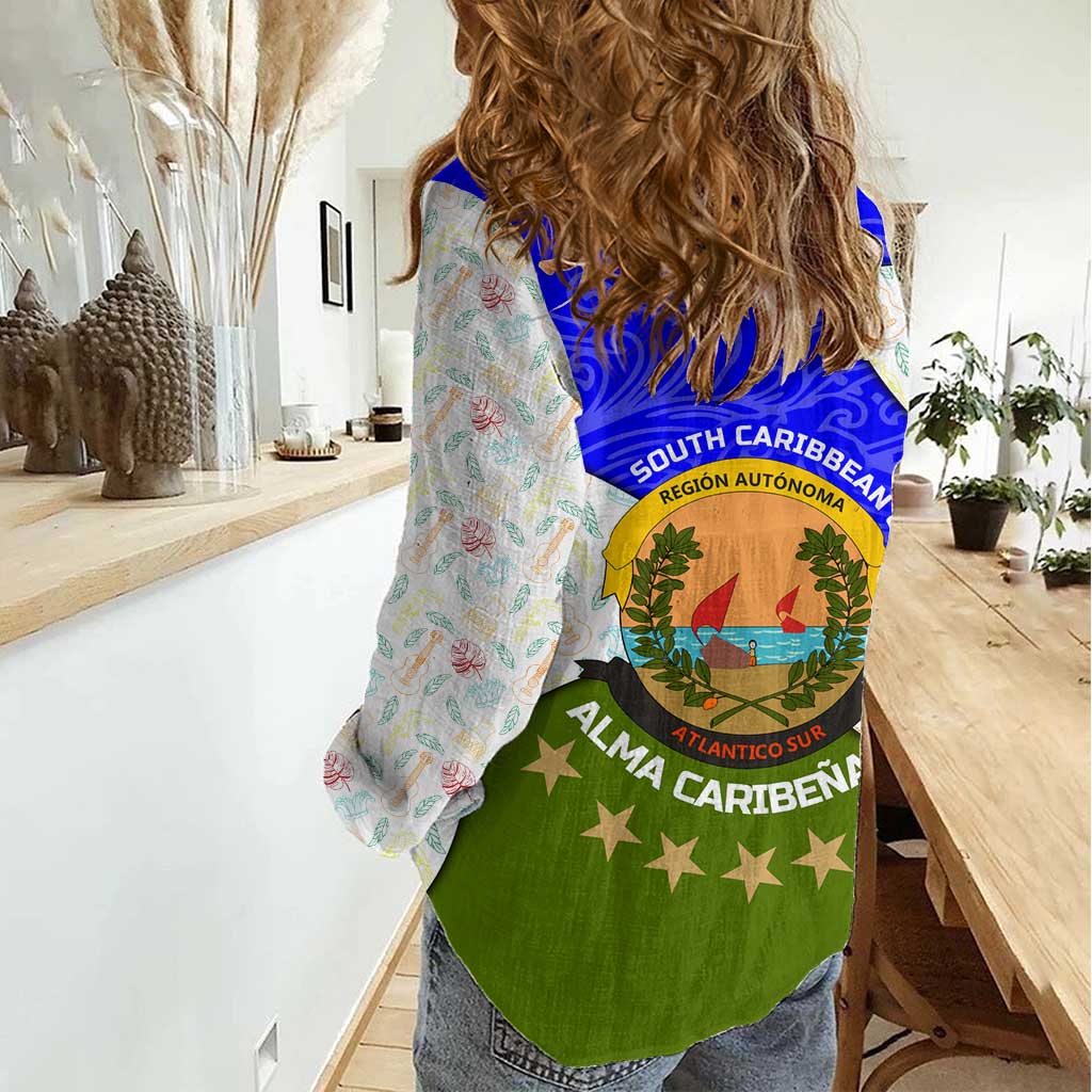 Nicaragua South Caribbean Coast Women Casual Shirt with Regional Seal and Ocean Shell Pattern Alma Caribeña Design - Wonder Print Shop