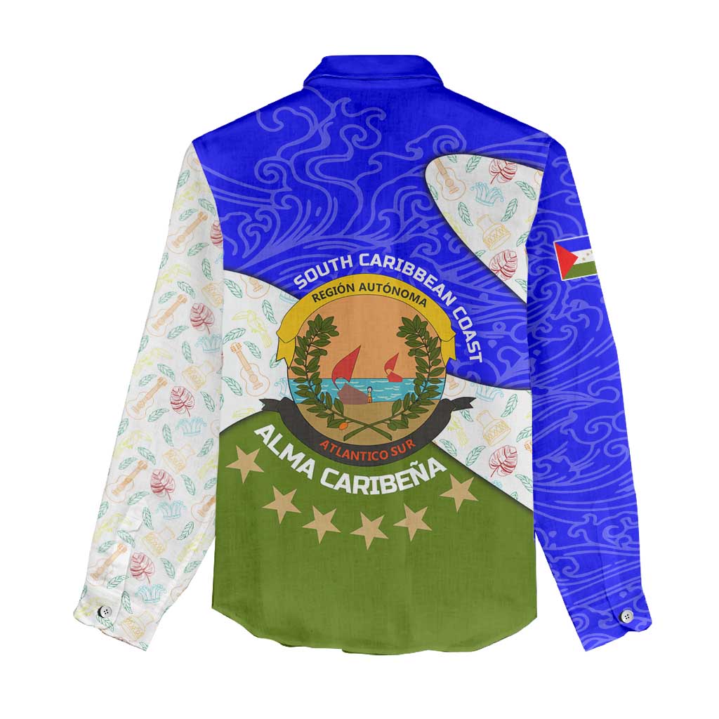 Nicaragua South Caribbean Coast Women Casual Shirt with Regional Seal and Ocean Shell Pattern Alma Caribeña Design - Wonder Print Shop