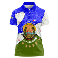 Nicaragua South Caribbean Coast Women Polo Shirt with Regional Seal and Ocean Shell Pattern Alma Caribeña Design - Wonder Print Shop