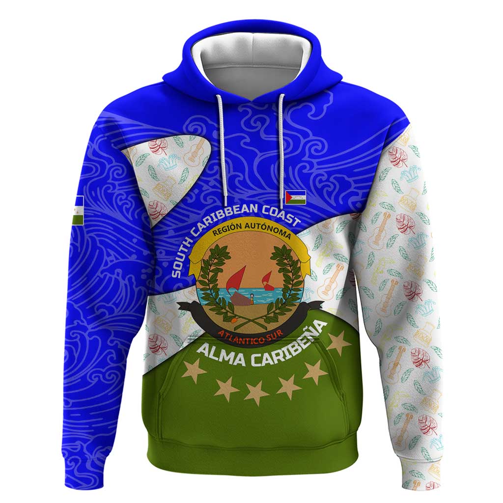 Nicaragua South Caribbean Coast Zip Hoodie with Regional Seal and Ocean Shell Pattern Alma Caribeña Design - Wonder Print Shop
