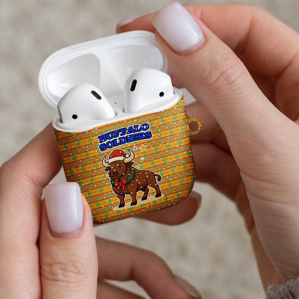 Buffalo Soldiers Christmas AirPods Case with Yellow Cartoon Buffalo Santa Hat Design - Wonder Print Shop