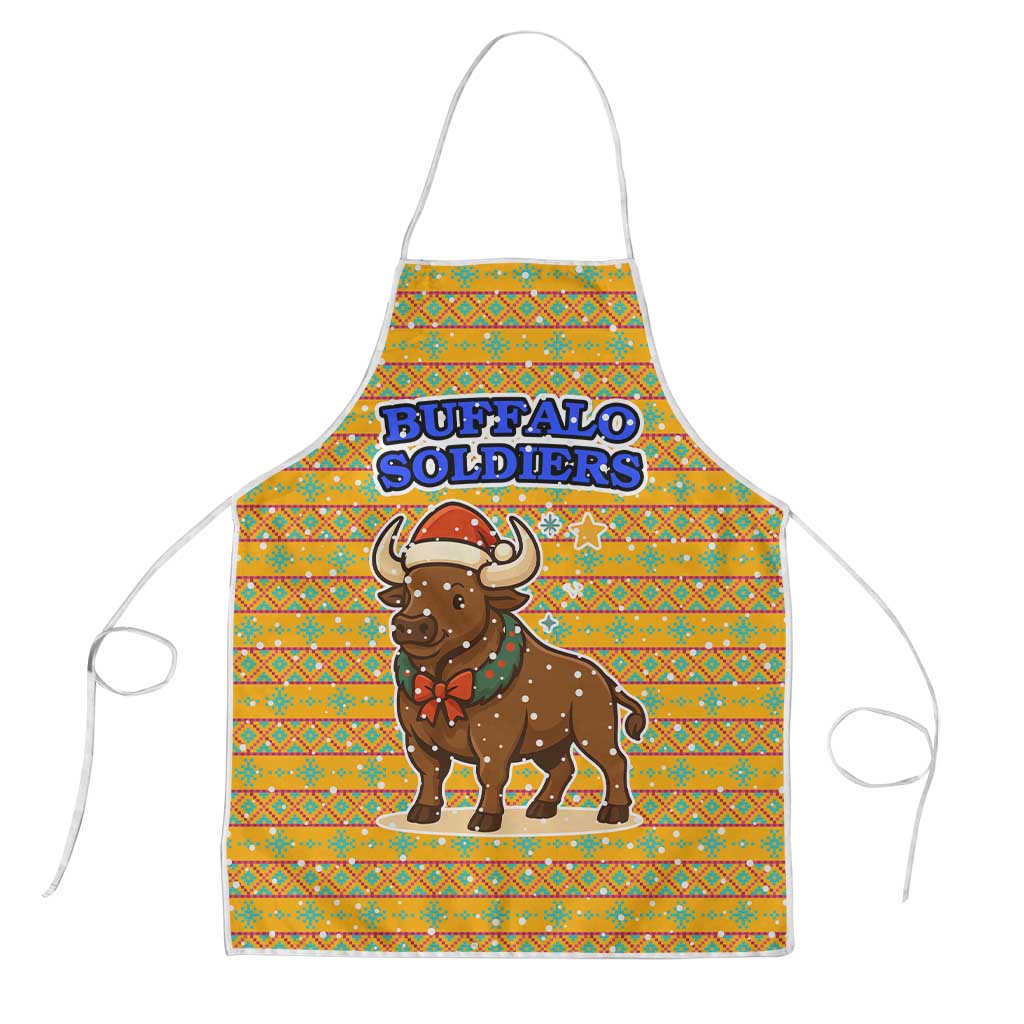 Buffalo Soldiers Christmas Apron with Yellow Cartoon Buffalo Santa Hat Design - Wonder Print Shop