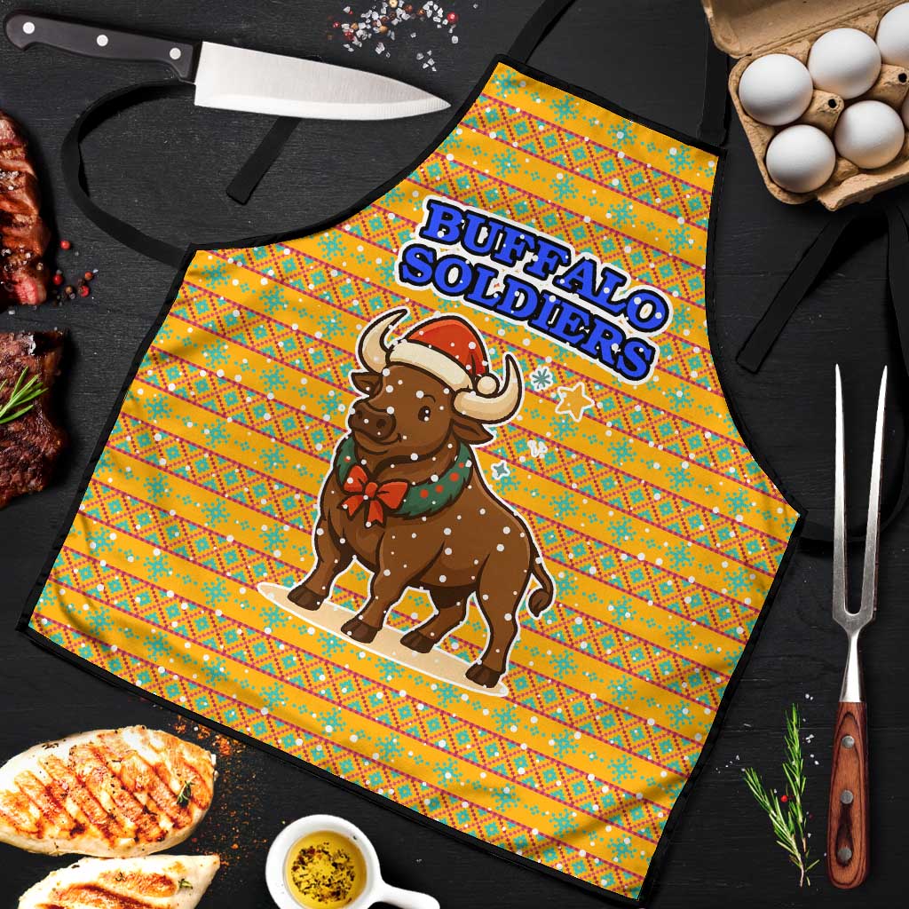 Buffalo Soldiers Christmas Apron with Yellow Cartoon Buffalo Santa Hat Design - Wonder Print Shop