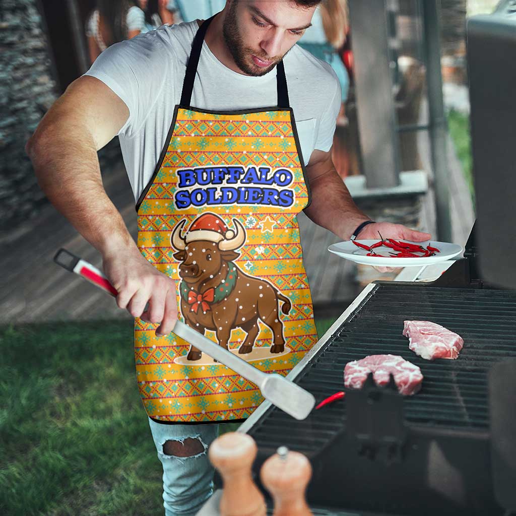 Buffalo Soldiers Christmas Apron with Yellow Cartoon Buffalo Santa Hat Design - Wonder Print Shop