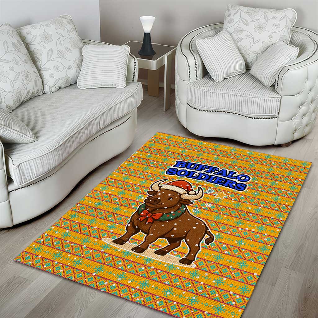 Buffalo Soldiers Christmas Area Rug with Yellow Cartoon Buffalo Santa Hat Design - Wonder Print Shop