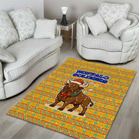 Buffalo Soldiers Christmas Area Rug with Yellow Cartoon Buffalo Santa Hat Design - Wonder Print Shop