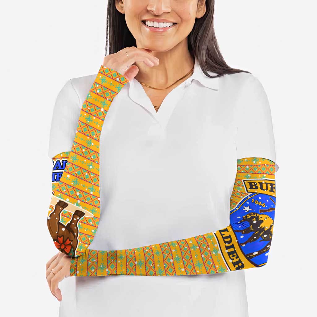Buffalo Soldiers Christmas Arm Sleeves with Yellow Cartoon Buffalo Santa Hat Design - Wonder Print Shop
