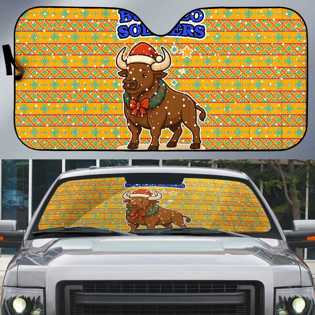 Buffalo Soldiers Christmas Auto Sun Shade with Yellow Cartoon Buffalo Santa Hat Design - Wonder Print Shop