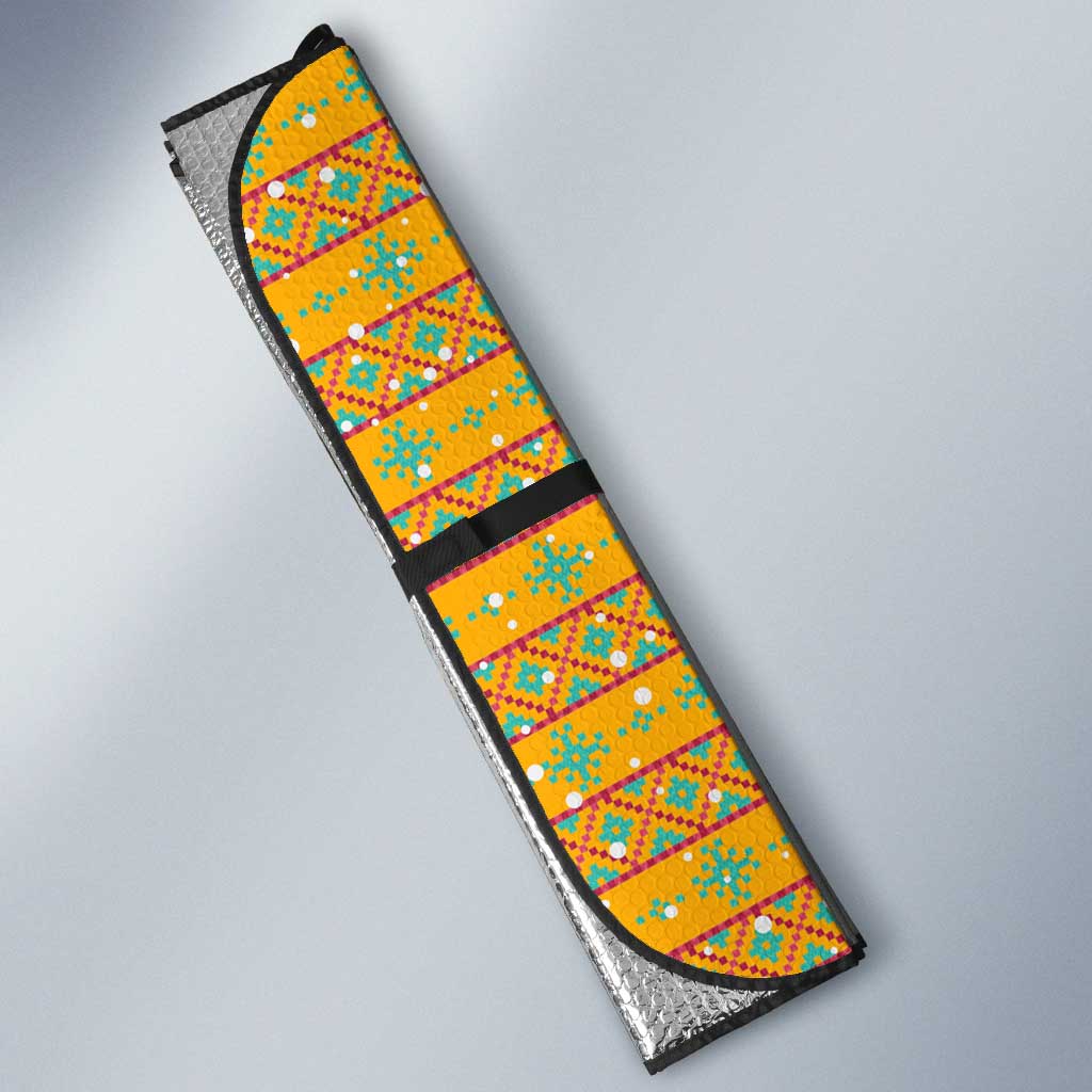 Buffalo Soldiers Christmas Auto Sun Shade with Yellow Cartoon Buffalo Santa Hat Design - Wonder Print Shop