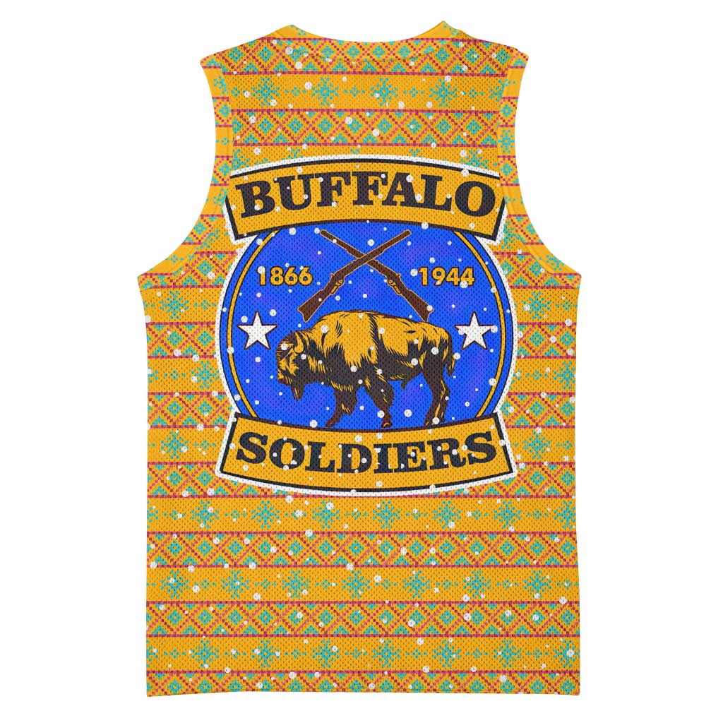 Buffalo Soldiers Christmas Basketball Jersey with Yellow Cartoon Buffalo Santa Hat Design - Wonder Print Shop
