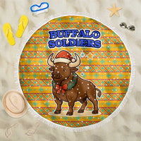 Buffalo Soldiers Christmas Beach Blanket with Yellow Cartoon Buffalo Santa Hat Design - Wonder Print Shop