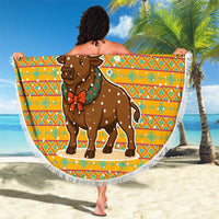 Buffalo Soldiers Christmas Beach Blanket with Yellow Cartoon Buffalo Santa Hat Design - Wonder Print Shop