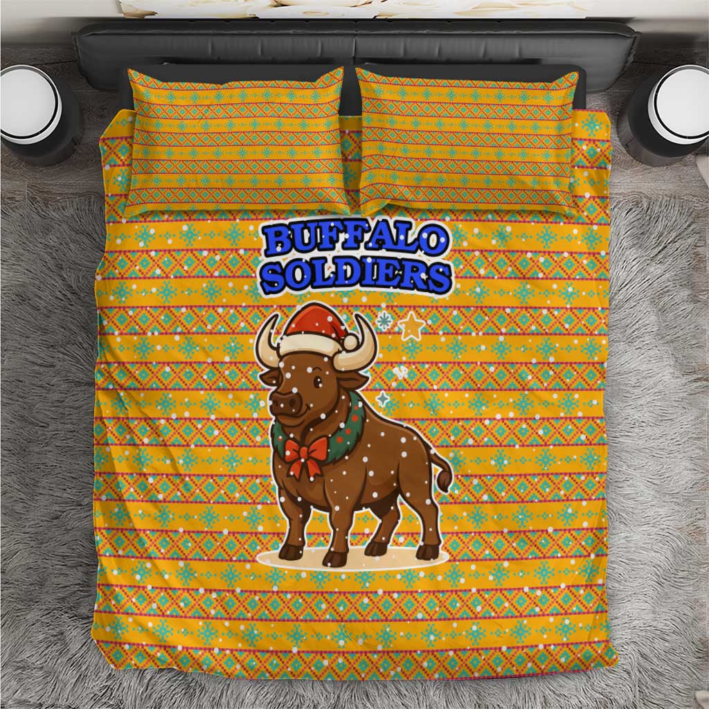 Buffalo Soldiers Christmas Bedding Set with Yellow Cartoon Buffalo Santa Hat Design - Wonder Print Shop