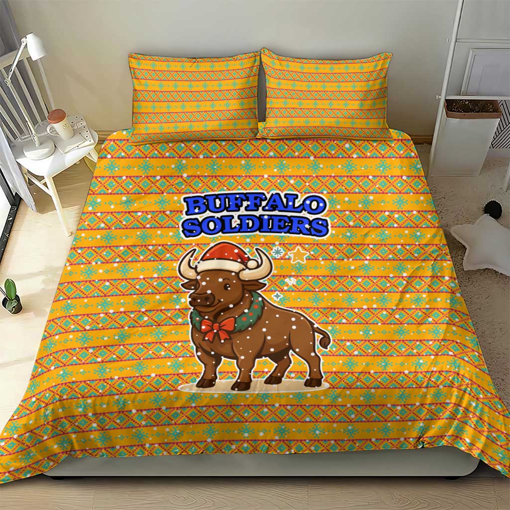 Buffalo Soldiers Christmas Bedding Set with Yellow Cartoon Buffalo Santa Hat Design - Wonder Print Shop