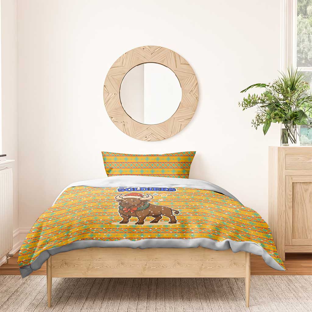 Buffalo Soldiers Christmas Bedding Set with Yellow Cartoon Buffalo Santa Hat Design - Wonder Print Shop