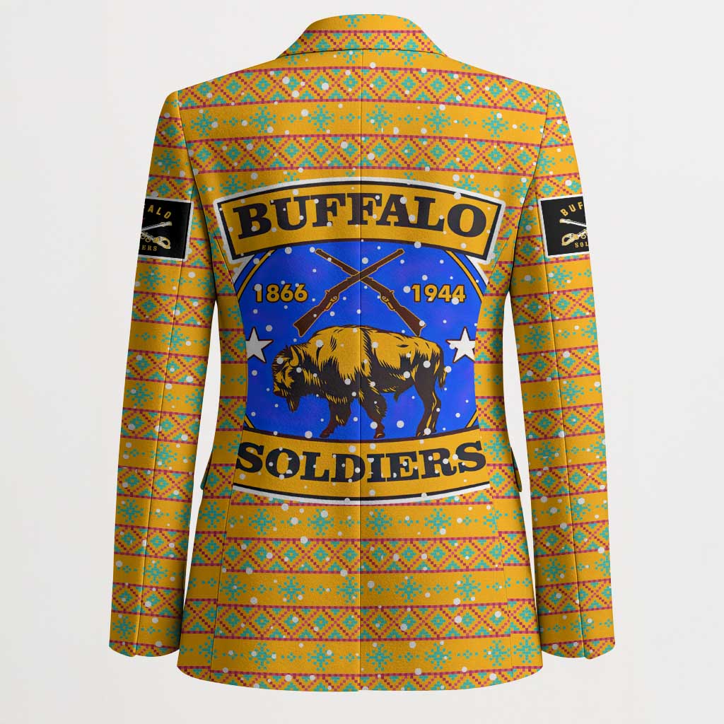 Buffalo Soldiers Christmas Blazer with Yellow Cartoon Buffalo Santa Hat Design - Wonder Print Shop