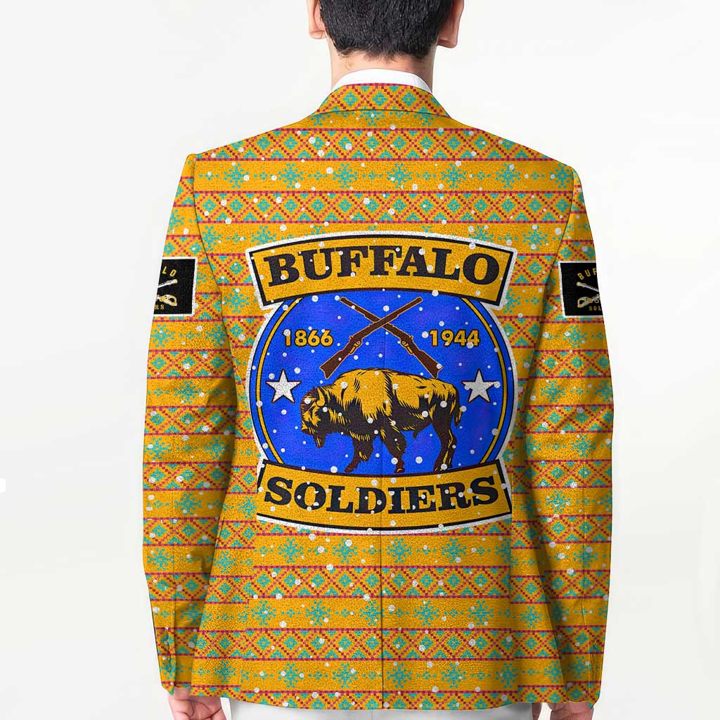 Buffalo Soldiers Christmas Blazer with Yellow Cartoon Buffalo Santa Hat Design - Wonder Print Shop