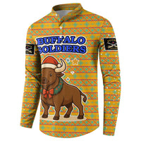 Buffalo Soldiers Christmas Button Sweatshirt with Yellow Cartoon Buffalo Santa Hat Design - Wonder Print Shop