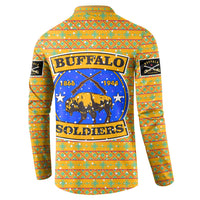 Buffalo Soldiers Christmas Button Sweatshirt with Yellow Cartoon Buffalo Santa Hat Design - Wonder Print Shop