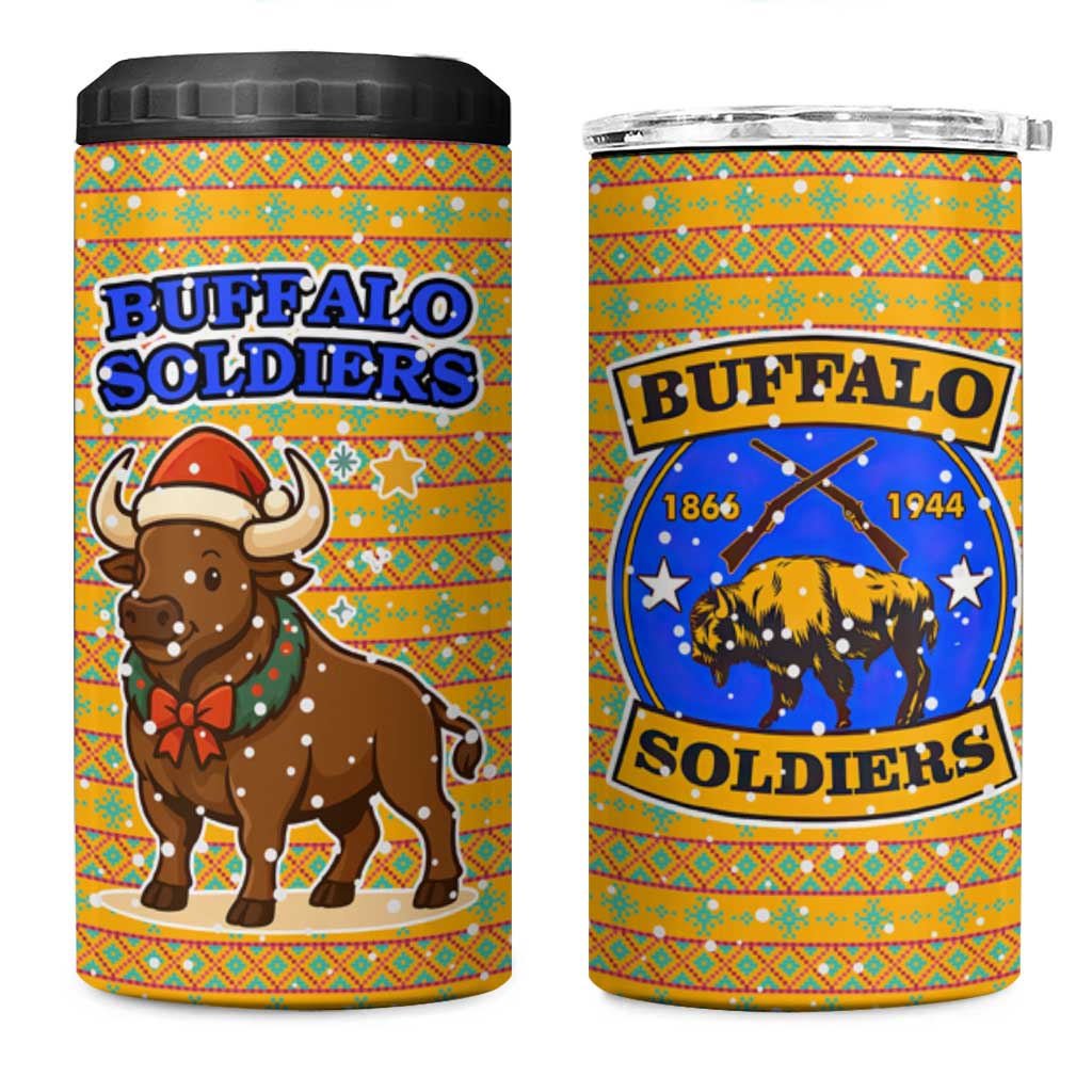 Buffalo Soldiers Christmas 4 in 1 Can Cooler Tumbler with Yellow Cartoon Buffalo Santa Hat Design - Wonder Print Shop