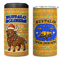 Buffalo Soldiers Christmas 4 in 1 Can Cooler Tumbler with Yellow Cartoon Buffalo Santa Hat Design - Wonder Print Shop