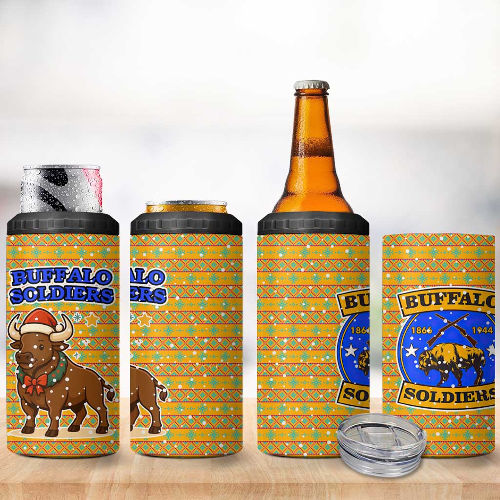Buffalo Soldiers Christmas 4 in 1 Can Cooler Tumbler with Yellow Cartoon Buffalo Santa Hat Design - Wonder Print Shop