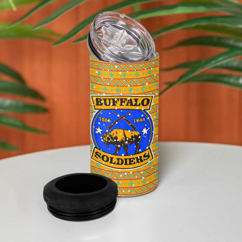 Buffalo Soldiers Christmas 4 in 1 Can Cooler Tumbler with Yellow Cartoon Buffalo Santa Hat Design - Wonder Print Shop