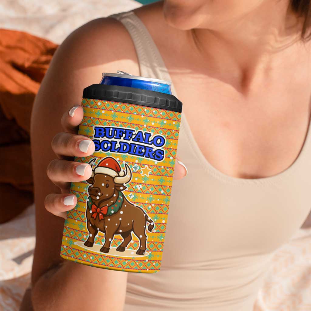 Buffalo Soldiers Christmas 4 in 1 Can Cooler Tumbler with Yellow Cartoon Buffalo Santa Hat Design - Wonder Print Shop