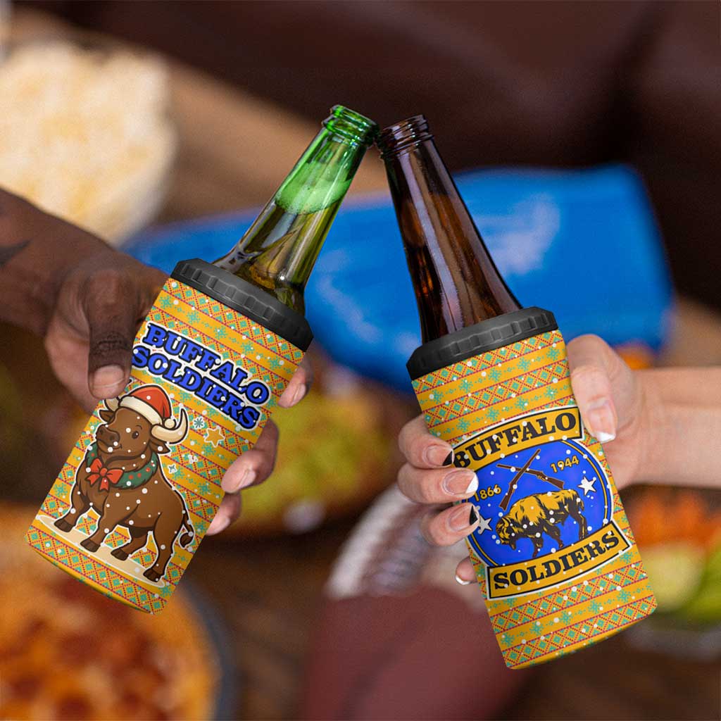 Buffalo Soldiers Christmas 4 in 1 Can Cooler Tumbler with Yellow Cartoon Buffalo Santa Hat Design - Wonder Print Shop