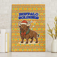 Buffalo Soldiers Christmas Canvas Wall Art with Yellow Cartoon Buffalo Santa Hat Design - Wonder Print Shop