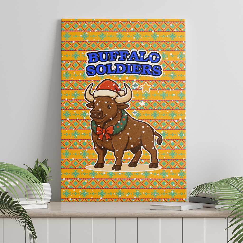Buffalo Soldiers Christmas Canvas Wall Art with Yellow Cartoon Buffalo Santa Hat Design - Wonder Print Shop
