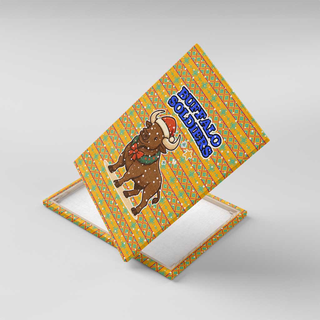 Buffalo Soldiers Christmas Canvas Wall Art with Yellow Cartoon Buffalo Santa Hat Design - Wonder Print Shop