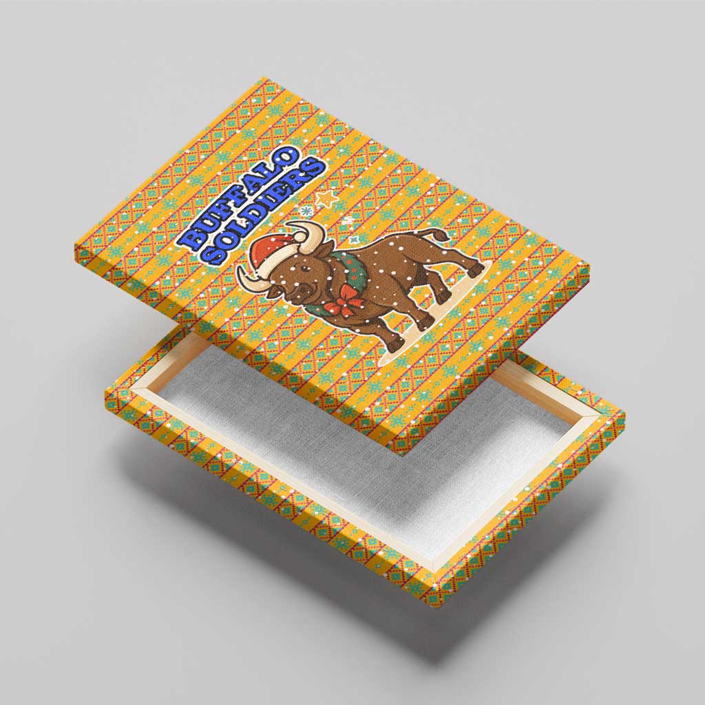 Buffalo Soldiers Christmas Canvas Wall Art with Yellow Cartoon Buffalo Santa Hat Design - Wonder Print Shop