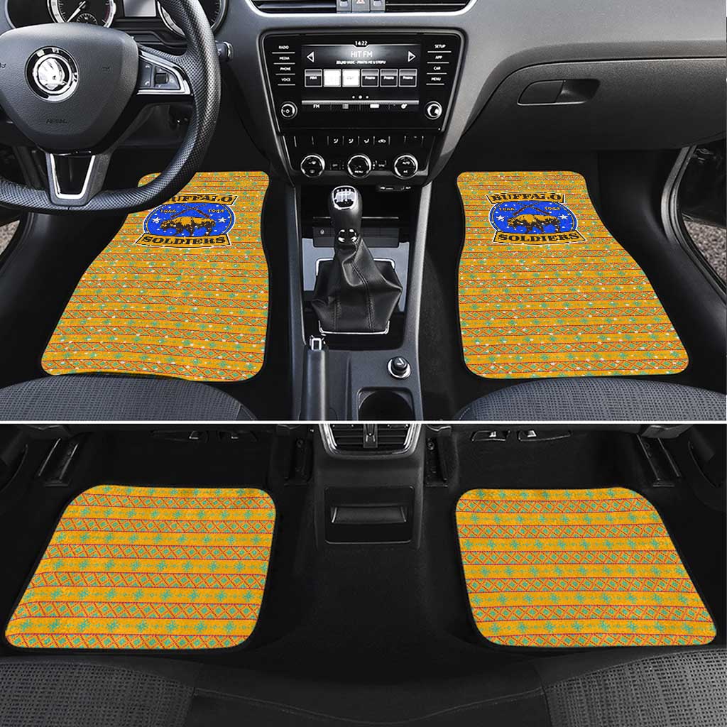 Buffalo Soldiers Christmas Car Mats with Yellow Cartoon Buffalo Santa Hat Design - Wonder Print Shop
