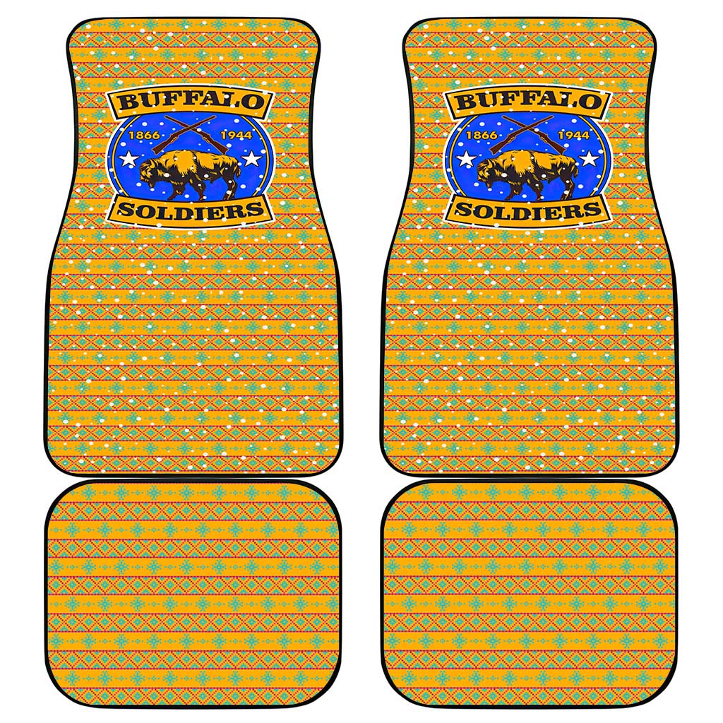 Buffalo Soldiers Christmas Car Mats with Yellow Cartoon Buffalo Santa Hat Design - Wonder Print Shop