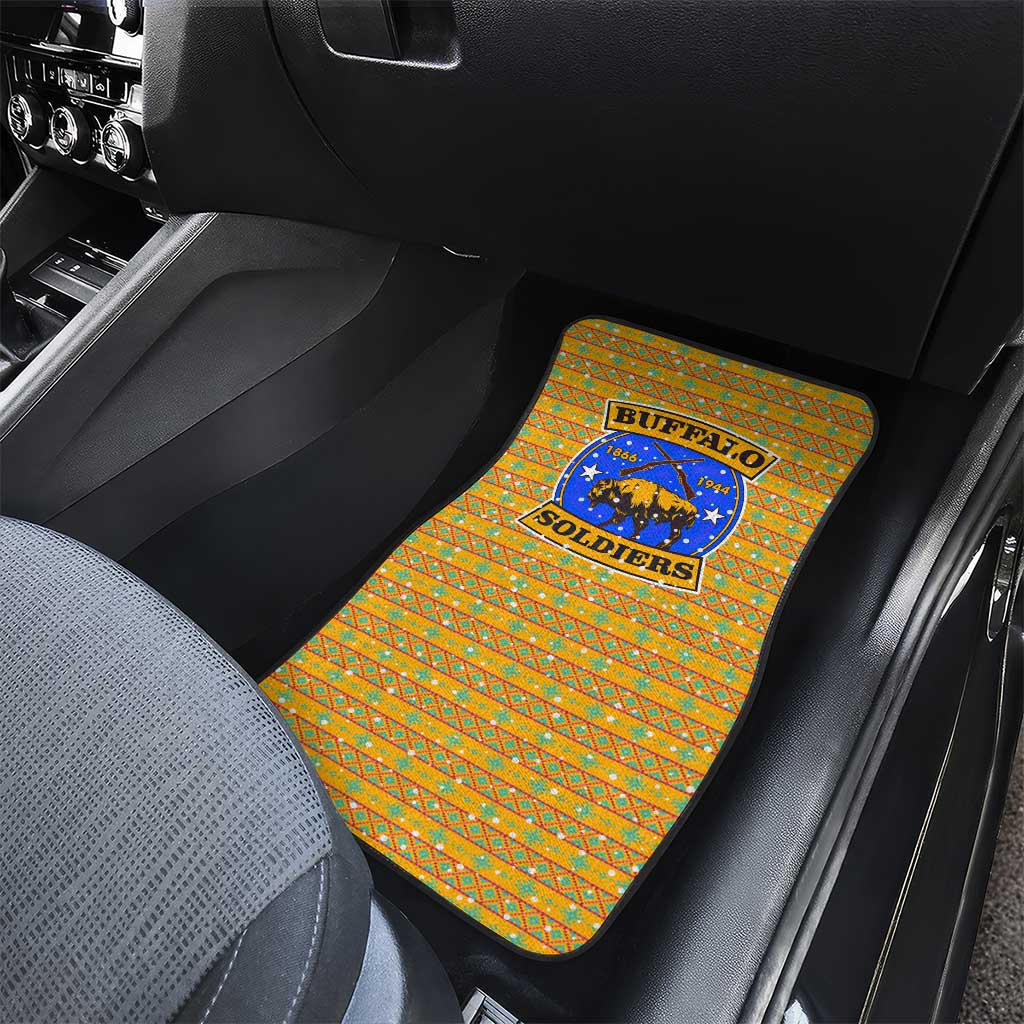 Buffalo Soldiers Christmas Car Mats with Yellow Cartoon Buffalo Santa Hat Design - Wonder Print Shop