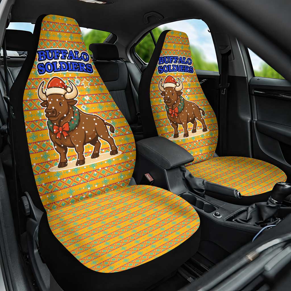 Buffalo Soldiers Christmas Car Seat Cover with Yellow Cartoon Buffalo Santa Hat Design - Wonder Print Shop