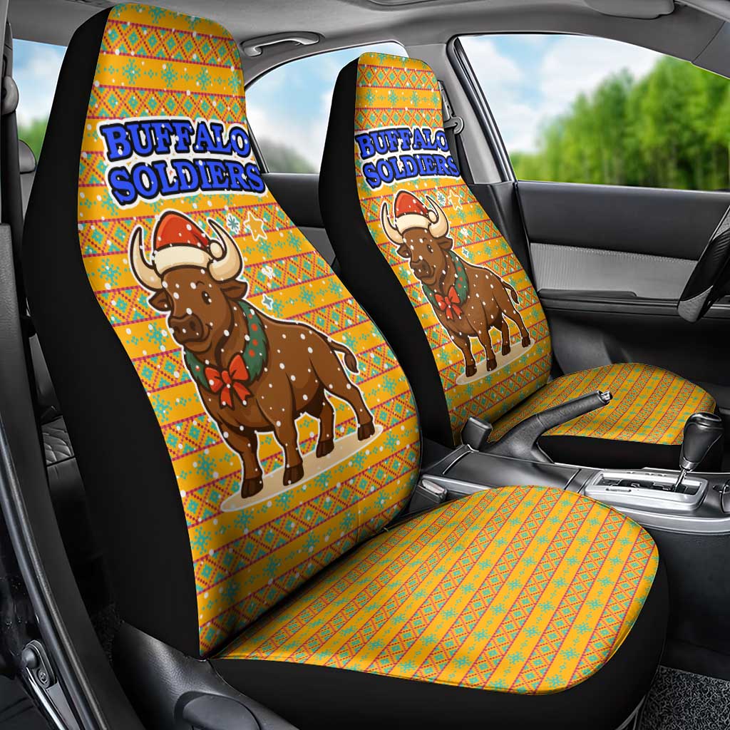Buffalo Soldiers Christmas Car Seat Cover with Yellow Cartoon Buffalo Santa Hat Design - Wonder Print Shop