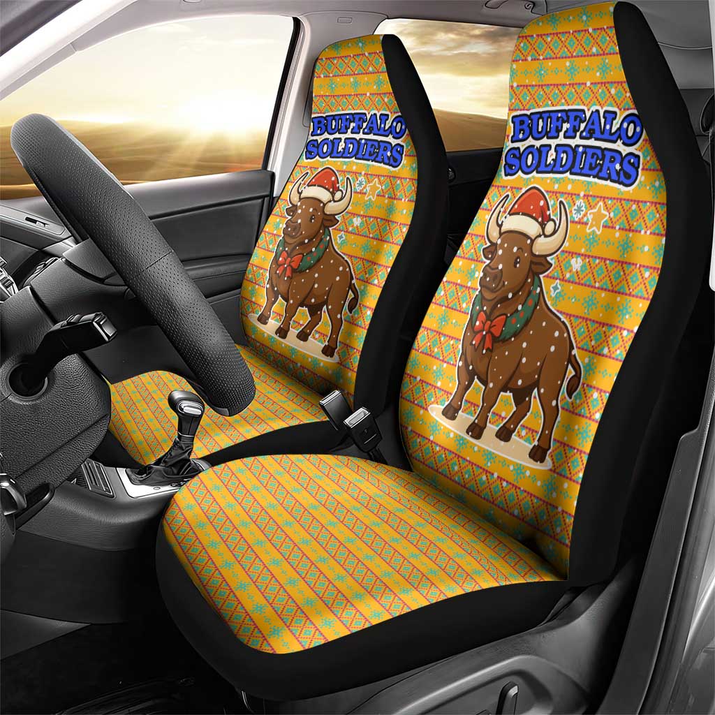 Buffalo Soldiers Christmas Car Seat Cover with Yellow Cartoon Buffalo Santa Hat Design - Wonder Print Shop