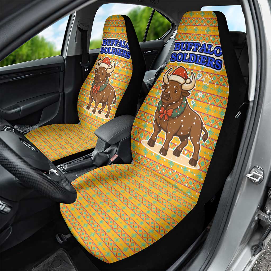 Buffalo Soldiers Christmas Car Seat Cover with Yellow Cartoon Buffalo Santa Hat Design - Wonder Print Shop