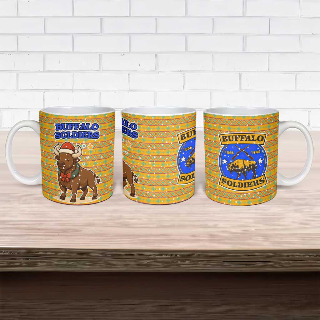 Buffalo Soldiers Christmas Ceramic Mug with Yellow Cartoon Buffalo Santa Hat Design - Wonder Print Shop
