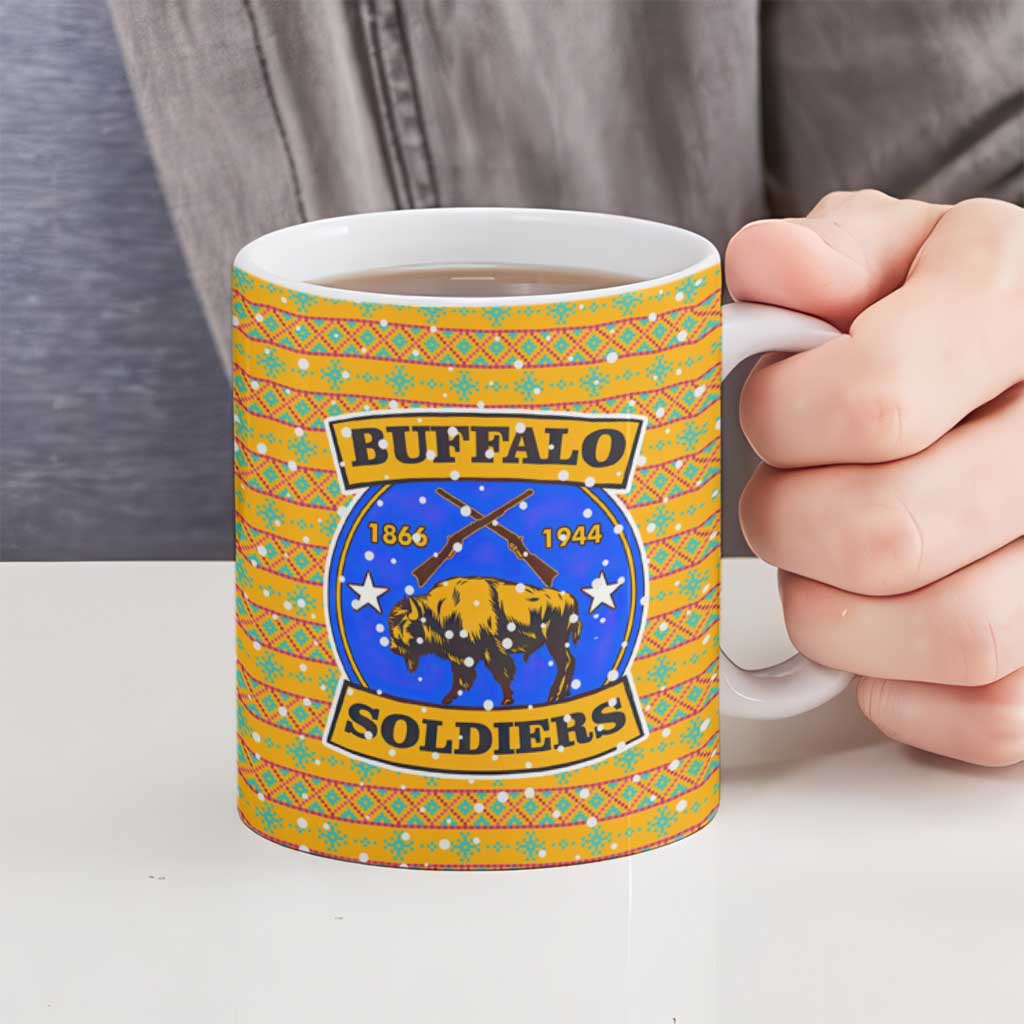 Buffalo Soldiers Christmas Ceramic Mug with Yellow Cartoon Buffalo Santa Hat Design - Wonder Print Shop